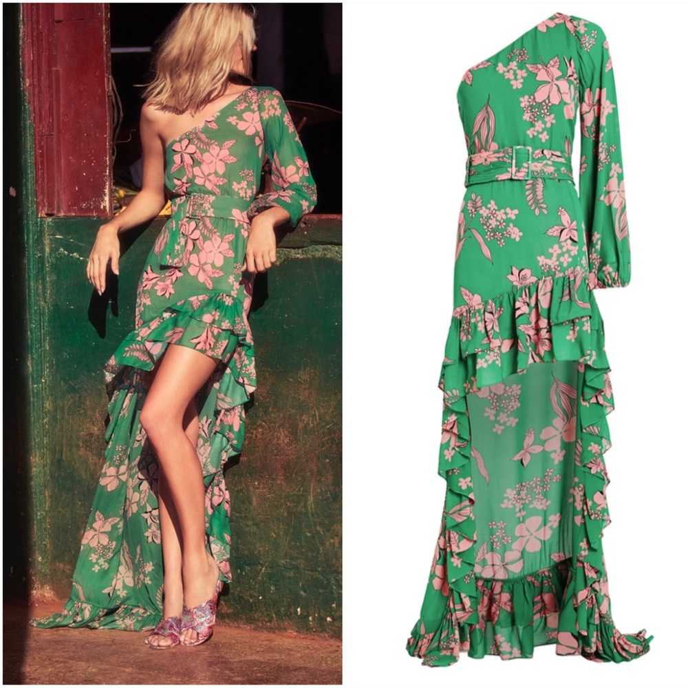 ALEXIS Jules Chiffon One Shoulder Floral Dress